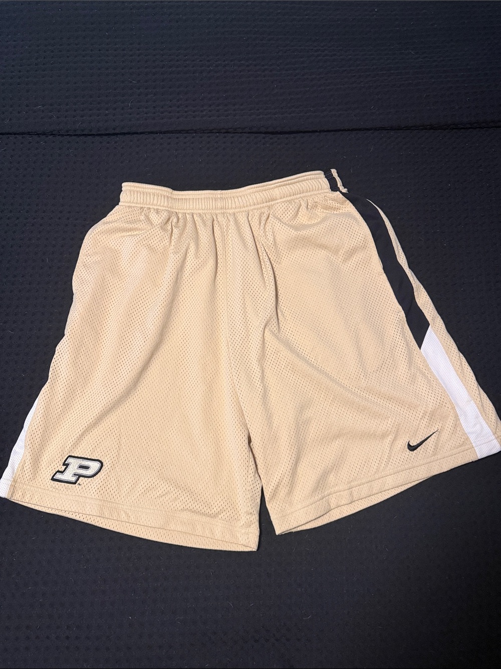 Nike Men’s Purdue Tan Mesh Athletic Shorts with Black & White Accents
